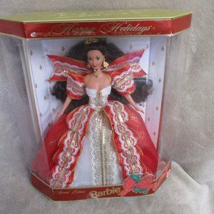 Happy Holidays 1997 Special Edition Barbie DOLL Brunette 10th Anniversary